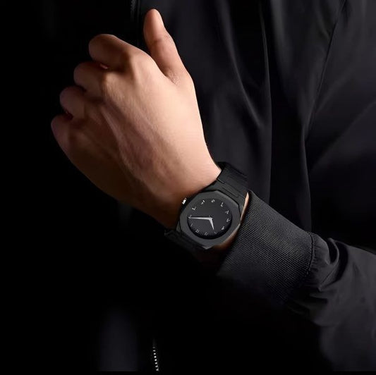 Aura Quartz Arabic Watch – Lightweight Black Design for Men (Trendy Fiber Plastic Timepiece)