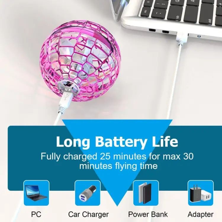 Gyrosphere Flying Spinner – Rechargeable 360° Rotating Mini Flying Ball Toy with LED Lights | Fun for Kids & Adults