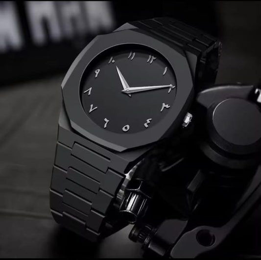 Aura Quartz Arabic Watch – Lightweight Black Design for Men (Trendy Fiber Plastic Timepiece)